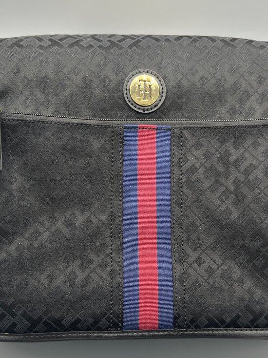 TOMMY HILFIGER CANVAS COMPUTER BREIF CASE CROSSBODY/SHOULDER GOLD TONE HARDWARE - Picture 3 of 9